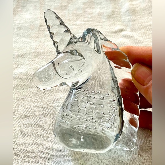 Other Vintage Clear Bubble Controlled Blown Glass Unicorn Figurine